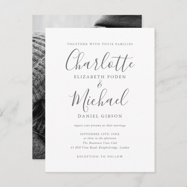 Elegant Signature Script Photo Wedding Invitation Postcard (Front/Back)