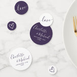 Elegant Signature Script Purple Wedding Confetti<br><div class="desc">Elegant signature purple wedding table confetti personalised with signature style names,  special wedding date and message. Designed by Thisisnotme©</div>