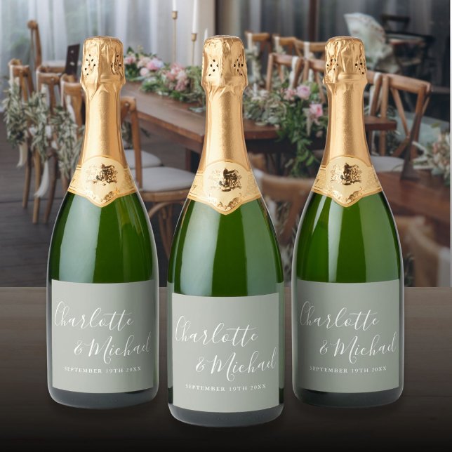 Elegant Signature Script Sage Green Wedding Sparkling Wine Label (Elegant Signature Script Sage Green Wedding Sparkling Wine Label)