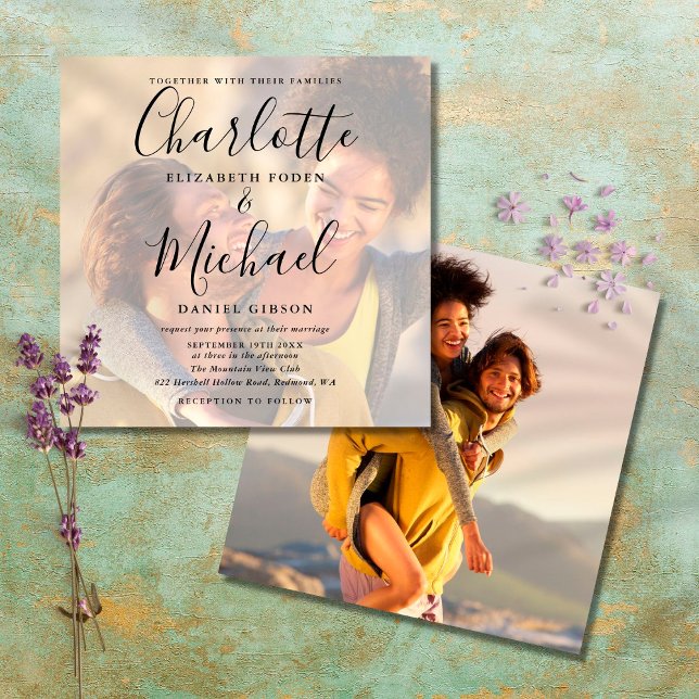 Elegant Signature Script Wedding 2 Photo Invitatio Invitation (Creator Uploaded)