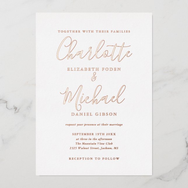 Elegant Signature Script Wedding Rose Gold Foil In (Front)