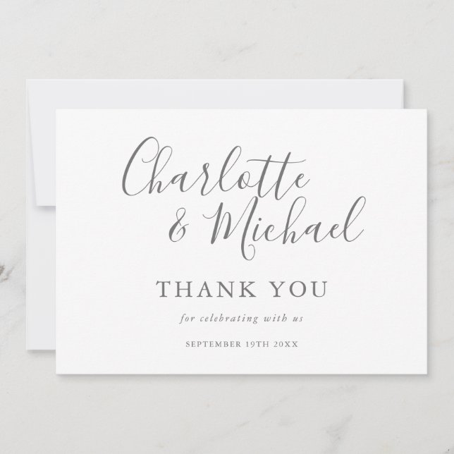Elegant Signature Script Wedding Thank You Card (Front)