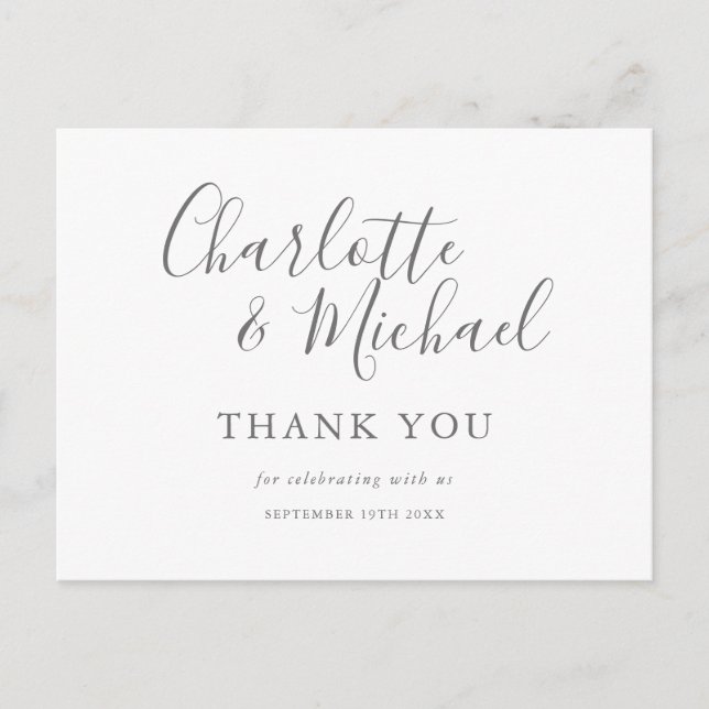 Elegant Signature Script Wedding Thank You Postcard (Front)