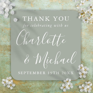 Elegant Signature Script Wedding Thank You Square Sticker