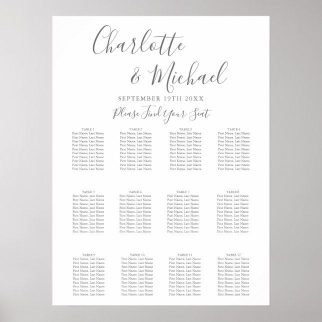 Elegant Signature Wedding Seating Chart (Front)