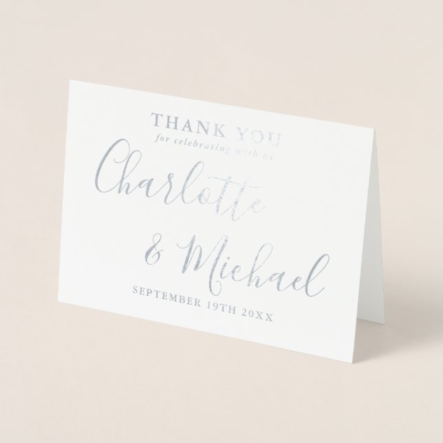 Elegant Signature Wedding Thank You Foil Card (Front)