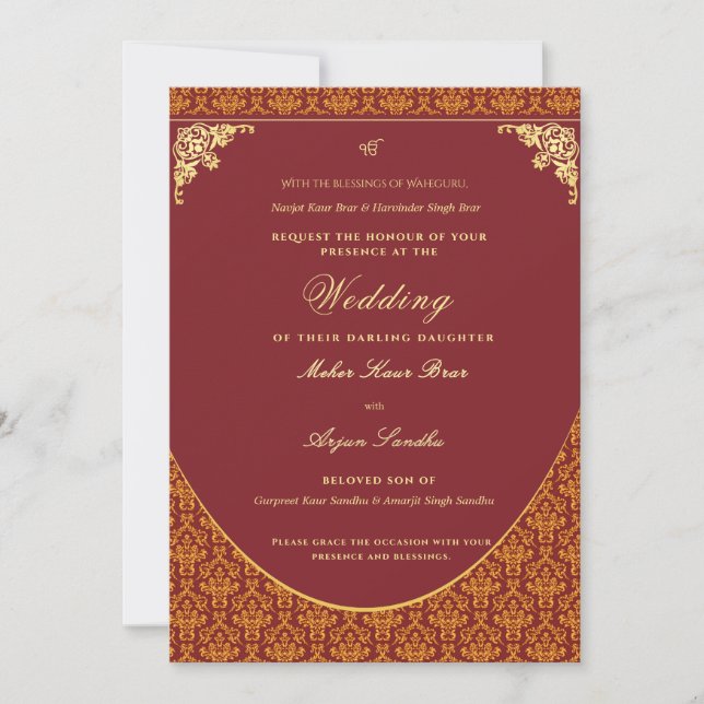 Elegant Sikh Wedding | Punjabi Wedding Invitation (Front)