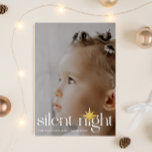 Elegant Silent Night Christmas Star Photo Foil Holiday Card<br><div class="desc">Beautiful photo Christmas card includes elegant white silent night typography with a gold foil star of Bethlehem and one full photo. The black is simple white,  with room to write a personal greeting or leave blank. Personalise this holiday greeting with your own photo and name.</div>