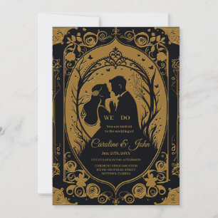 Elegant silhouette of a bride and groom invitation