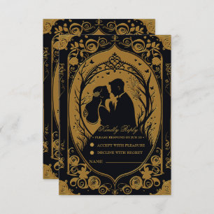 Elegant silhouette of a bride and groom RSVP card