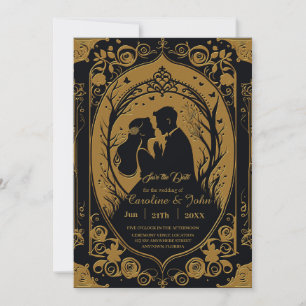 Elegant silhouette of a bride and groom save the date
