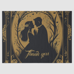 Elegant silhouette of a bride and groom tissue paper