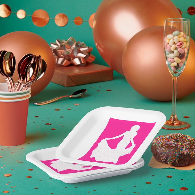 Elegant Silhouette of a Woman in Flowing Gown  Paper Plate (Creator Uploaded)