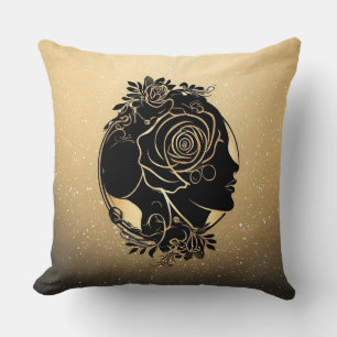Elegant Silhouette of a Woman with Floral Elements Cushion