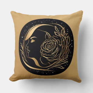 Elegant Silhouette of a Woman with Floral Elements Cushion