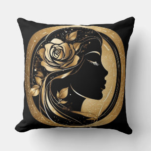 Elegant Silhouette of a Woman with Floral Elements Cushion