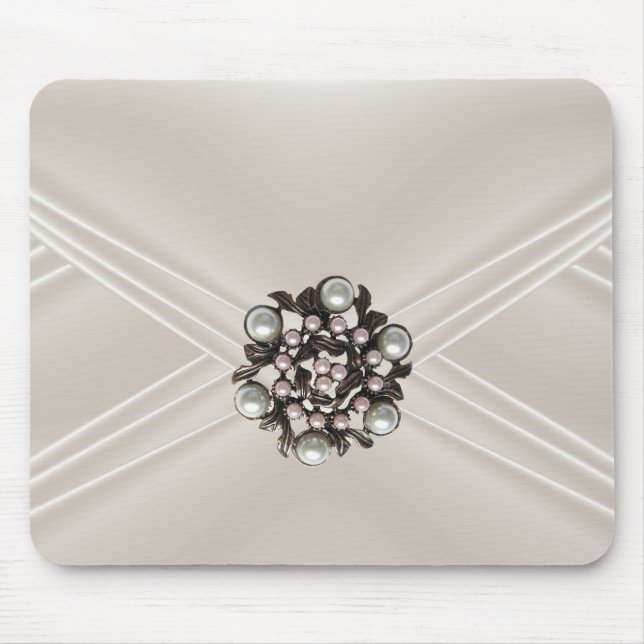 Elegant Silk Beige Pearl Jewel Purse Mouse Pad (Front)