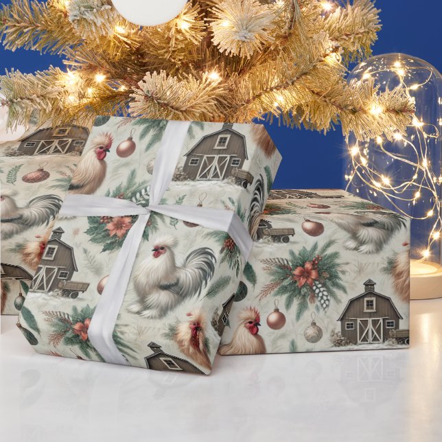 Elegant Silkie Chicken Christmas Holiday Gift Wrap (Holidays)