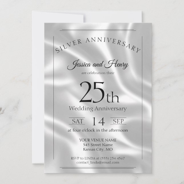 Elegant Silver 25th wedding anniversary Invitation (Front)