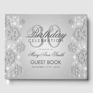Elegant Silver 30th Birthday Winter Glitter Guest Book