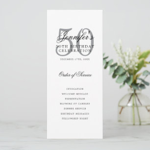 Elegant Silver 50th Birthday Program w/ Menu