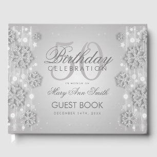 Elegant Silver 50th Birthday Winter Glitter Guest Book