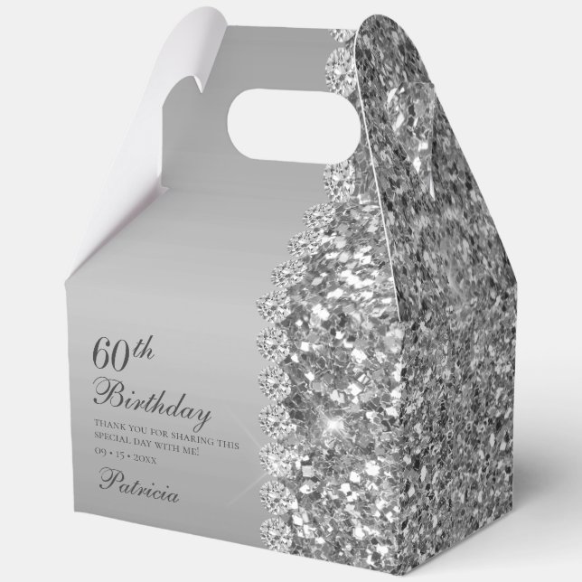 Elegant Silver 60th Birthday Thank You Favour Box (Front)