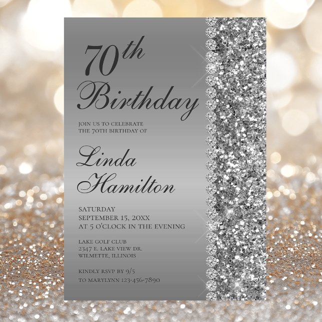 Elegant Silver 70th Birthday Photo Invitation (Creator Uploaded)