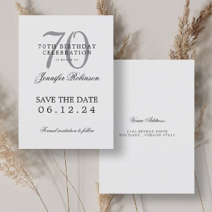Elegant Silver 70th Birthday Save the Date  Invitation