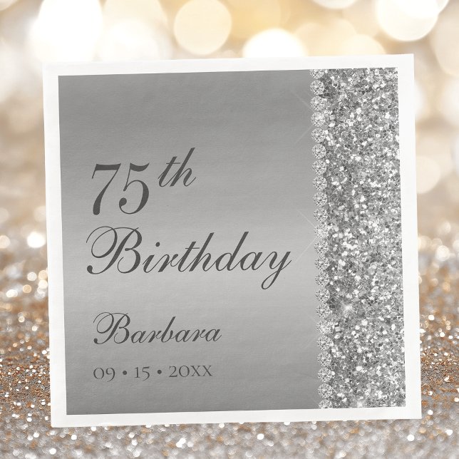 Elegant Silver 75th Birthday Napkin (Creator Uploaded)