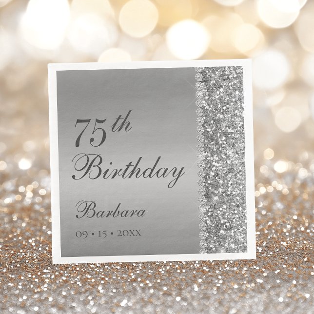 Elegant Silver 75th Birthday Napkin (Creator Uploaded)