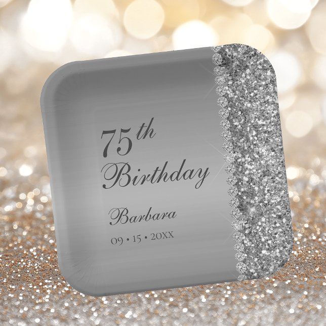 Elegant Silver 75th Birthday Paper Plate (Creator Uploaded)