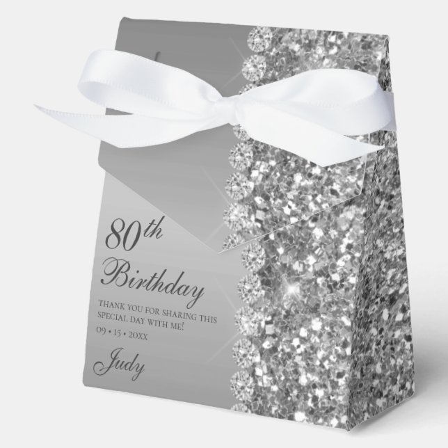 Elegant Silver 80th Birthday Favour Box (Front)