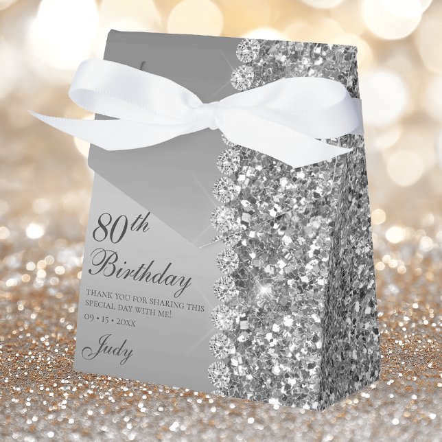Elegant Silver 80th Birthday Favour Box (Creator Uploaded)