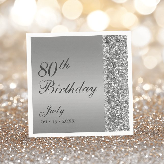 Elegant Silver 80th Birthday Napkin (Creator Uploaded)