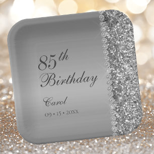 Elegant Silver 85th Birthday Party Paper Plate