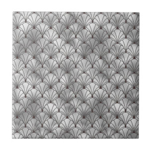 Elegant Silver and Black Art Deco Ceramic Tile