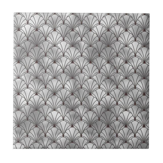 Elegant Silver and Black Art Deco Ceramic Tile (Front)