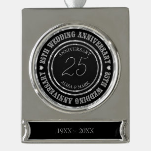 Elegant Silver And Black Combination With Hearts Silver Plated Banner Ornament