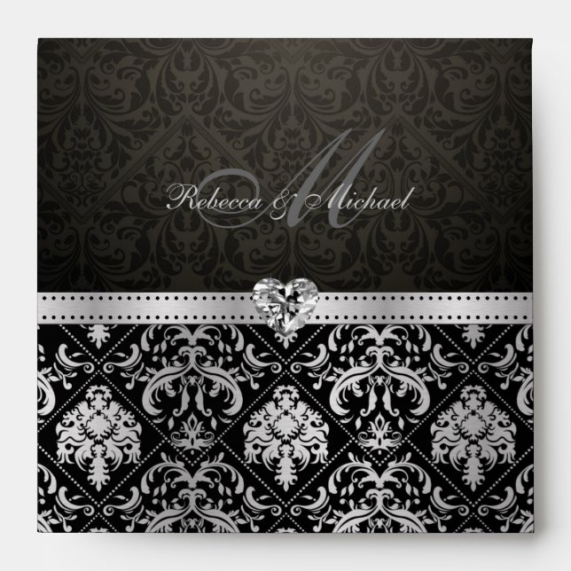 Elegant Silver and Black Damask Envelopes (Front)