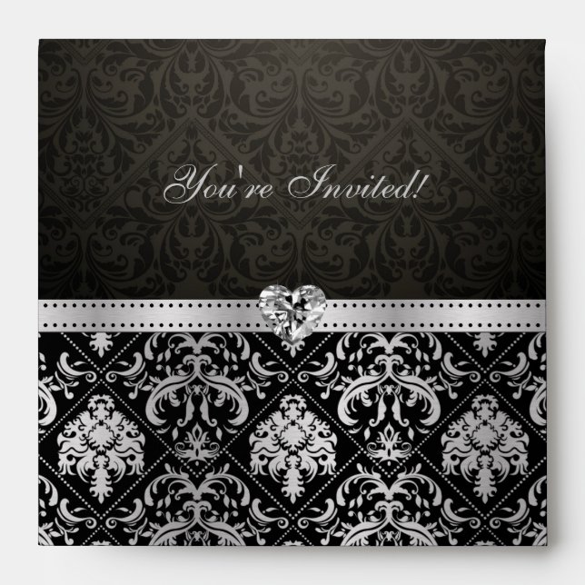 Elegant Silver and Black Damask "you're invited" Envelope (Front)