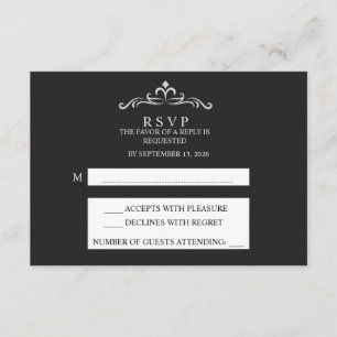 Elegant Silver and Black Horizontal Wedding RSVP Card