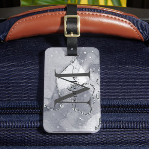 Elegant Silver and Black Monogramed Luggage Tag