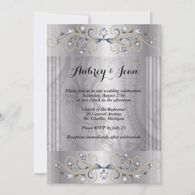 Elegant silver and black wedding invitation (Front)