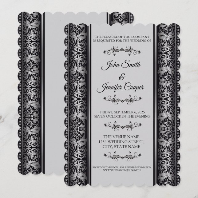 Elegant Silver and Black Wedding Invitation Card (Front/Back)