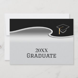 Elegant Silver and Black with Photo Graduation Announcement