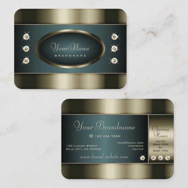 Elegant Silver and Blue Gradient with Rhinestones  Business Card (Front/Back)