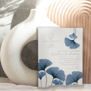 Elegant Silver and Blue Leaf Wedding Invitation