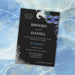 Elegant Silver and Blue Masquerade Wedding Invitation