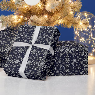 Elegant silver and blue snowflakes pattern wrapping paper